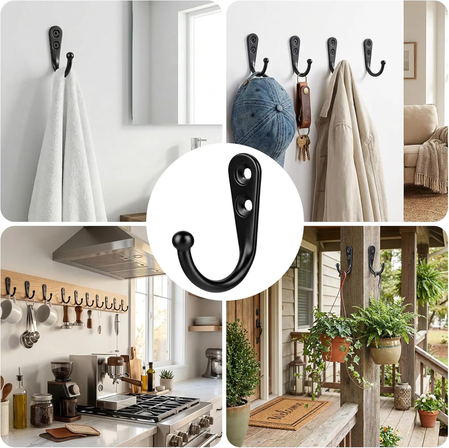 POZEAN 60 Pack Wall Hooks for Hanging, Heavy Duty Small Coat Hooks Wall Mounted for Living Room, Bathroom, Kitchen, Bedroom for Key, Cup, Bag, Hat, Scarf, and More (Black)