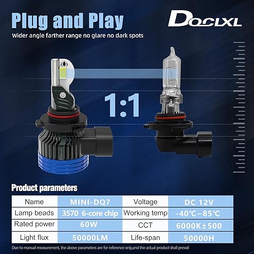 Miniatura 7 de DQCLXL Kit de bombillas LED 9006 para faros delanteros 350% más brillantes, 500% más brillantes que las halógenas, 6500K Wihte Light 120W LED de haz