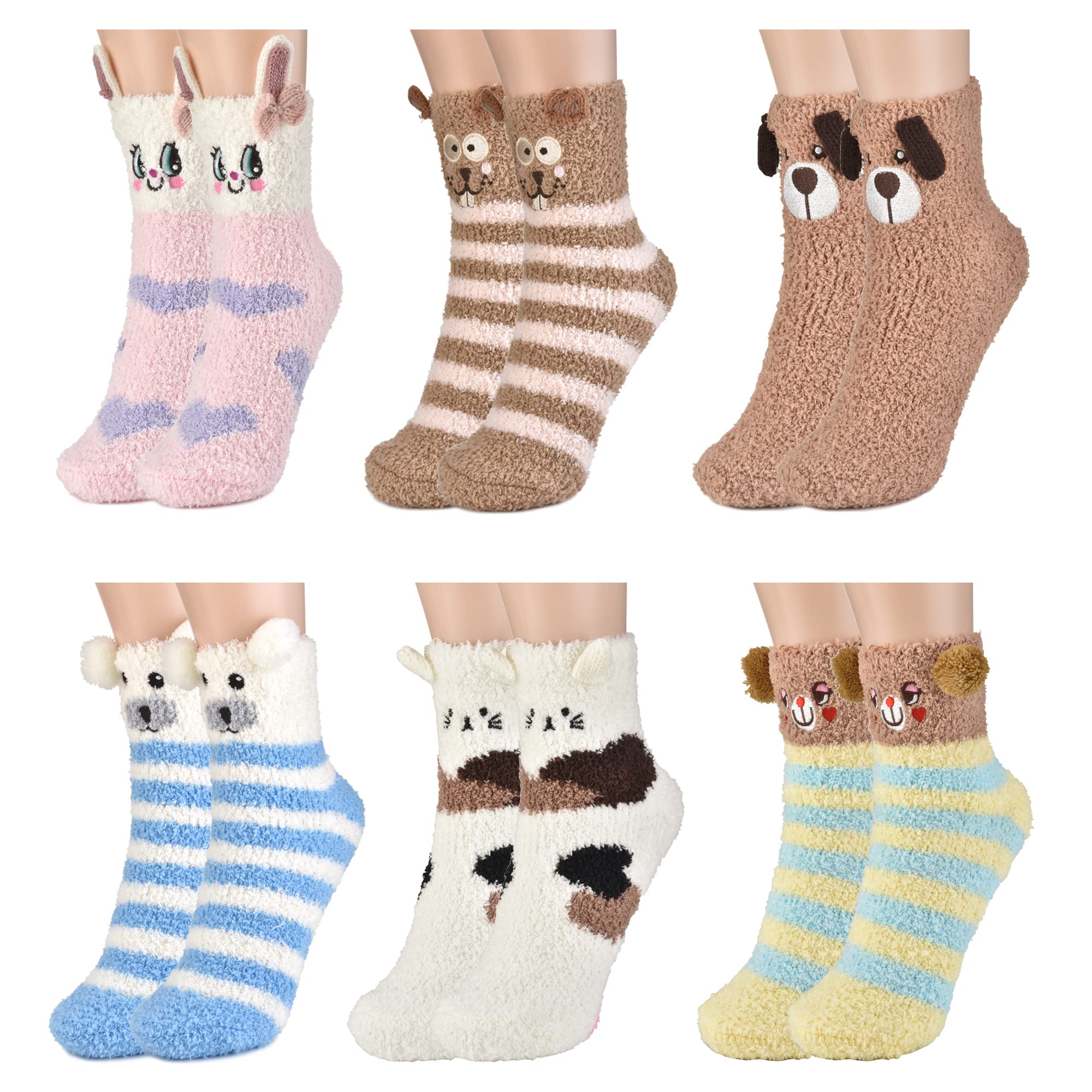 colornival 6 Paia Calzini Natalizi Calze Donna Invernali, Morbide Soffici Termiche Calzini Pile di Corallo Pantofola - Calzettoni Caldi da Pavimento per Casa e Letto