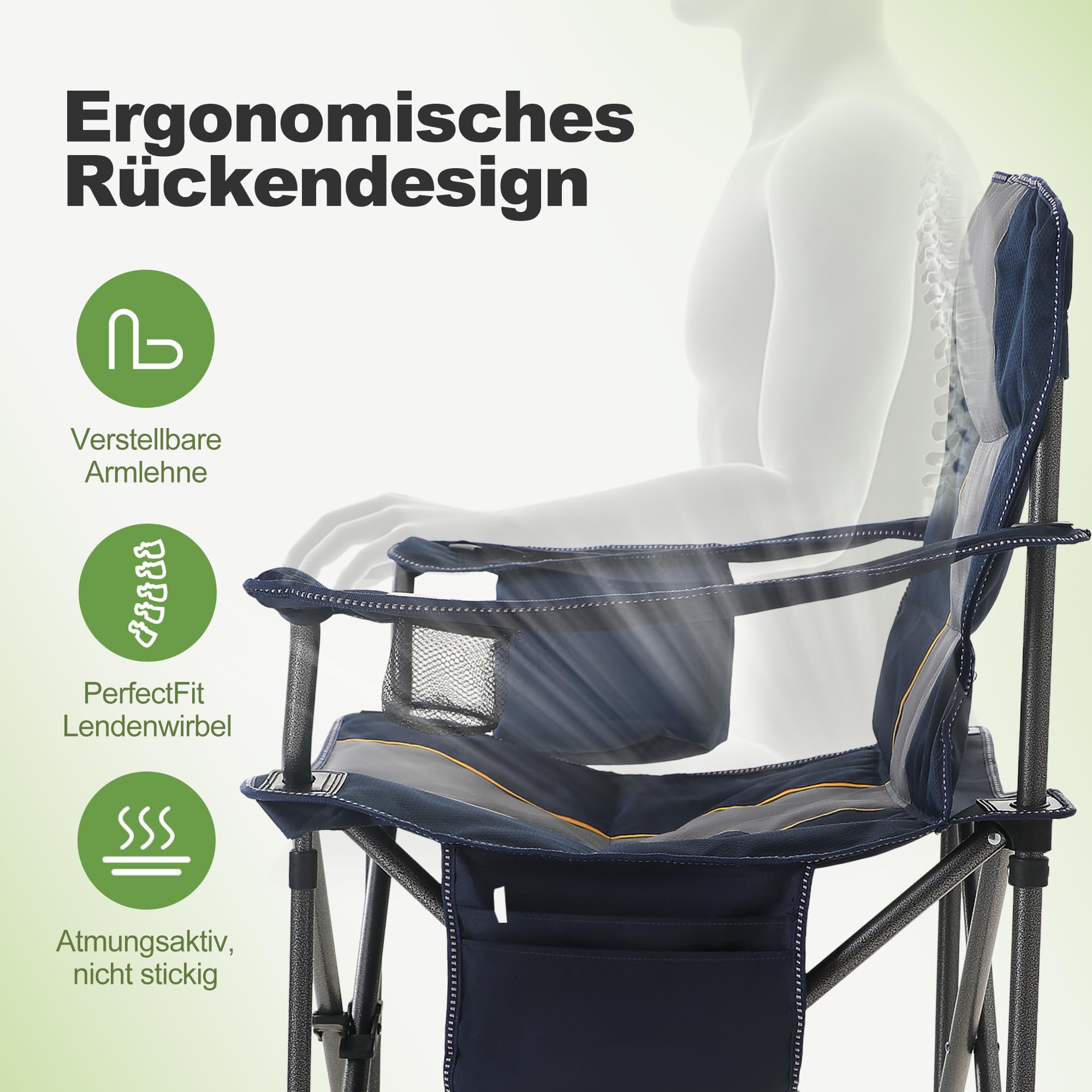 LET'S CAMP Chaise de Camping Pliante surdimensionnée avec Porte-gobelets, Sac Isotherme, Chaise d'extérieur en Oxford 600D jusqu'à 200 kg