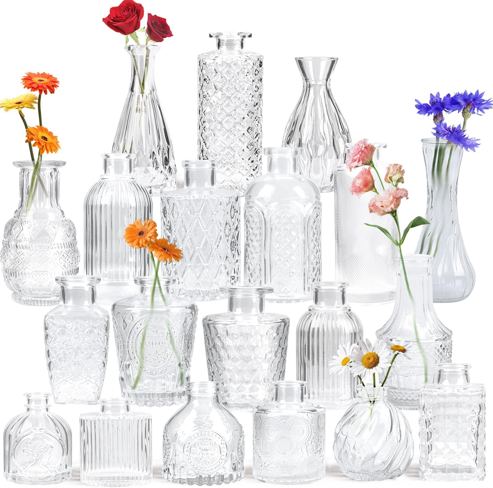 Yirilan Bud Vases Set of 20 PCS, Flower Vases for Table Centerpieces, Mini Vases for Single Stem Flowers, Glass Vases for Centerpieces, Wedding & Home Decor, Clear