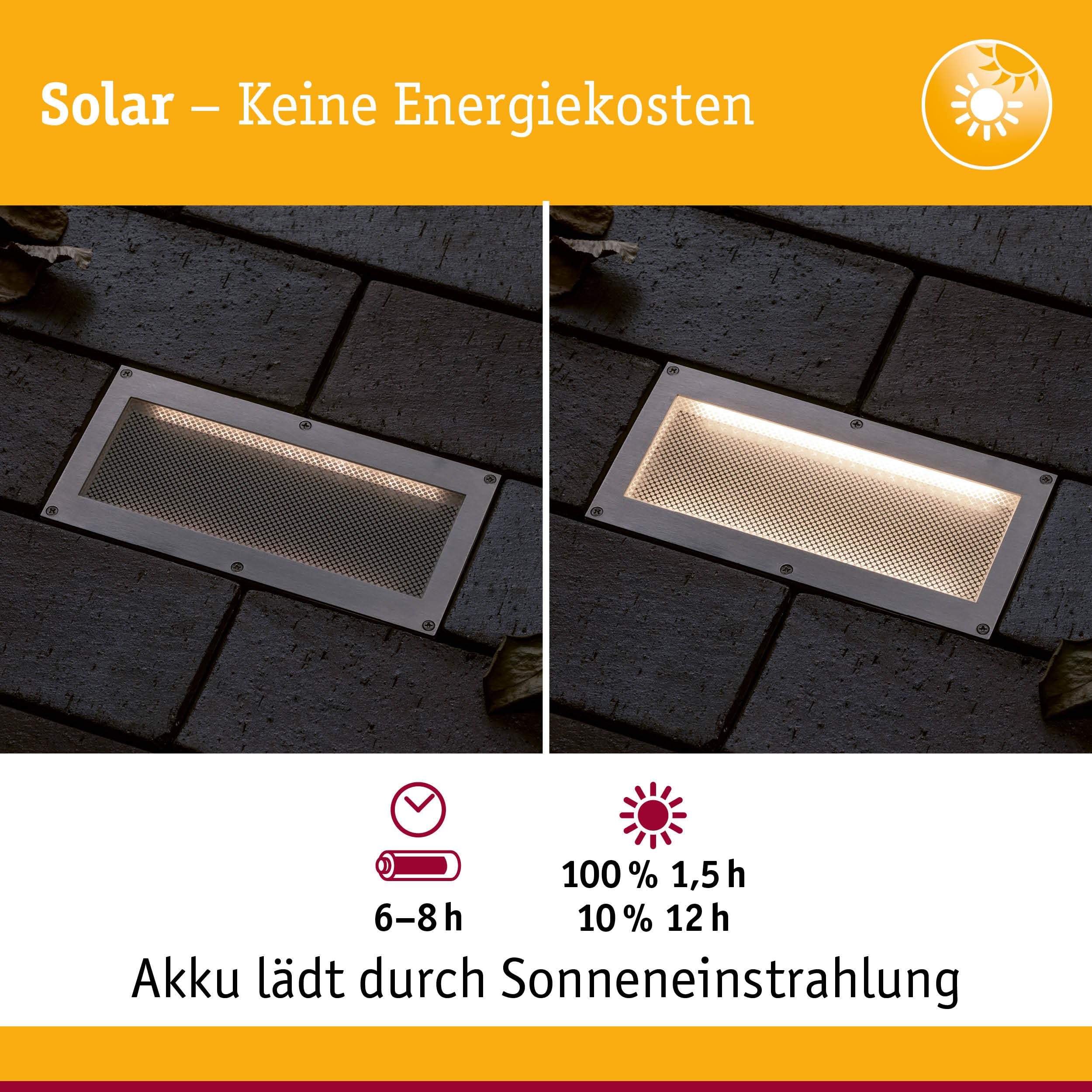 Paulmann 94239 Solar Bodeneinbauleuchte Aron LED Außenleuchte eckig incl. 1x1,5 Watt Schwarz Edelstahl, Kunststoff 3000 K Warmweiß