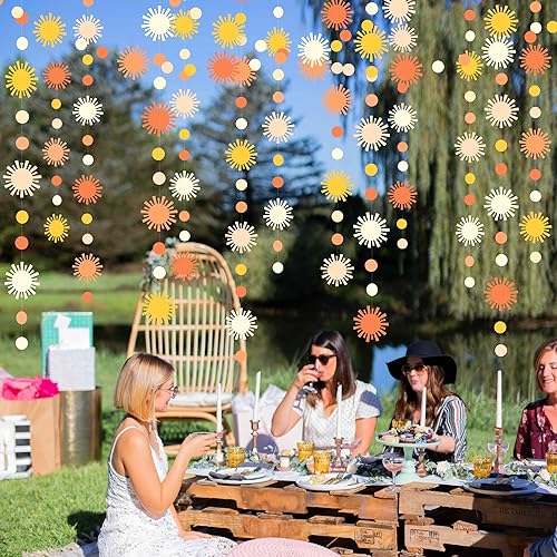 Miniatura 6 de Decoraciones de fiesta de sol, bohemio, guirnalda de lunares, serpentina, color naranja degradado, blanco, retro, apagado, para el primer viaje