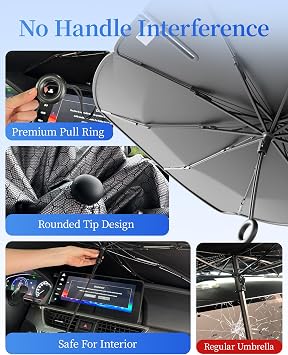 2-in-1 Windshield Sun Shade Bundle, Medium, Graphene, for Vehicles