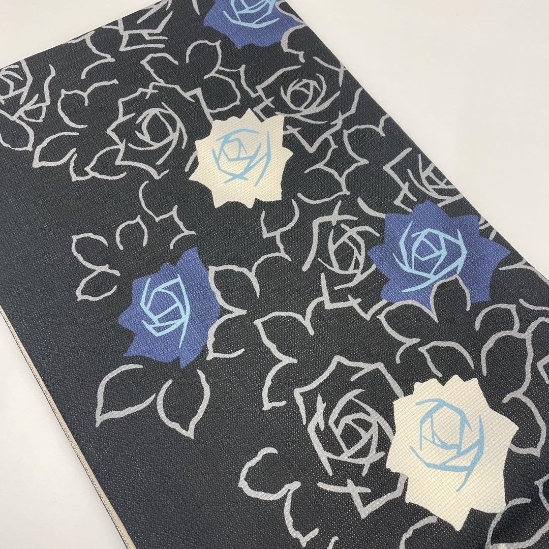 Amazon.co.jp: 4738 WAKKA 京袋帯 薔薇 蝶々 黒地 絹麻 : ファッション