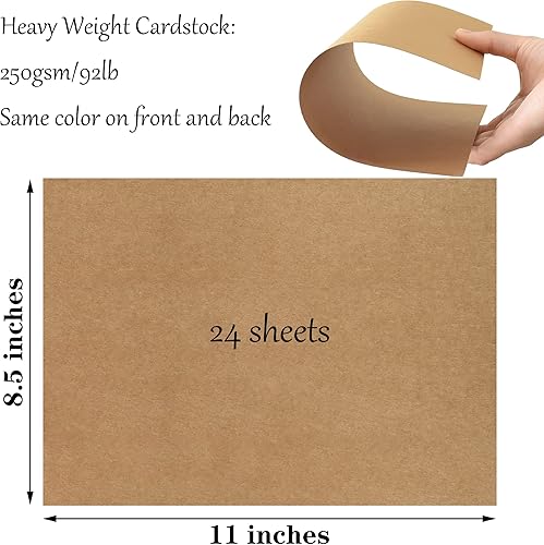 Miniatura 2 de 24 hojas de papel de estraza marrón de 8.5 x 11 pulgadas para tarjetas de bricolaje, invitaciones, álbumes de recortes y otras manualidades (92