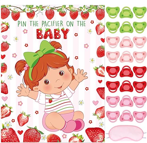 Faccito Pin The Chupete Juego de baby shower, decoración de fiesta de baby shower, incluye póster grande, 24 calcomanías para chupete, juego para