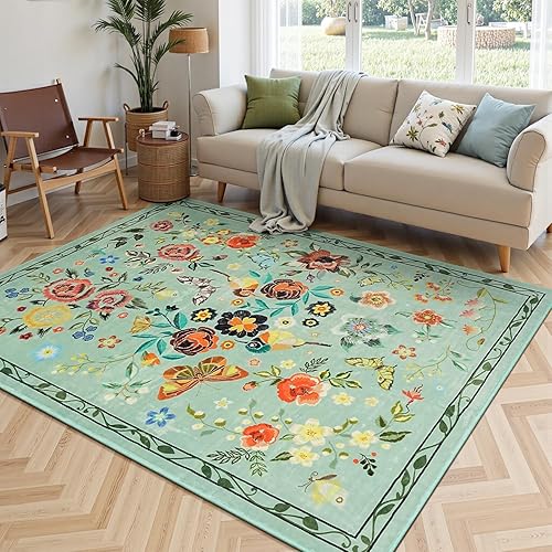 Miniatura 52 de Rugflix Alfombras de área de 8 x 10 pies para sala de estar, alfombra grande lavable, resistente a las manchas, pelo bajo, alfombra oscura moderna