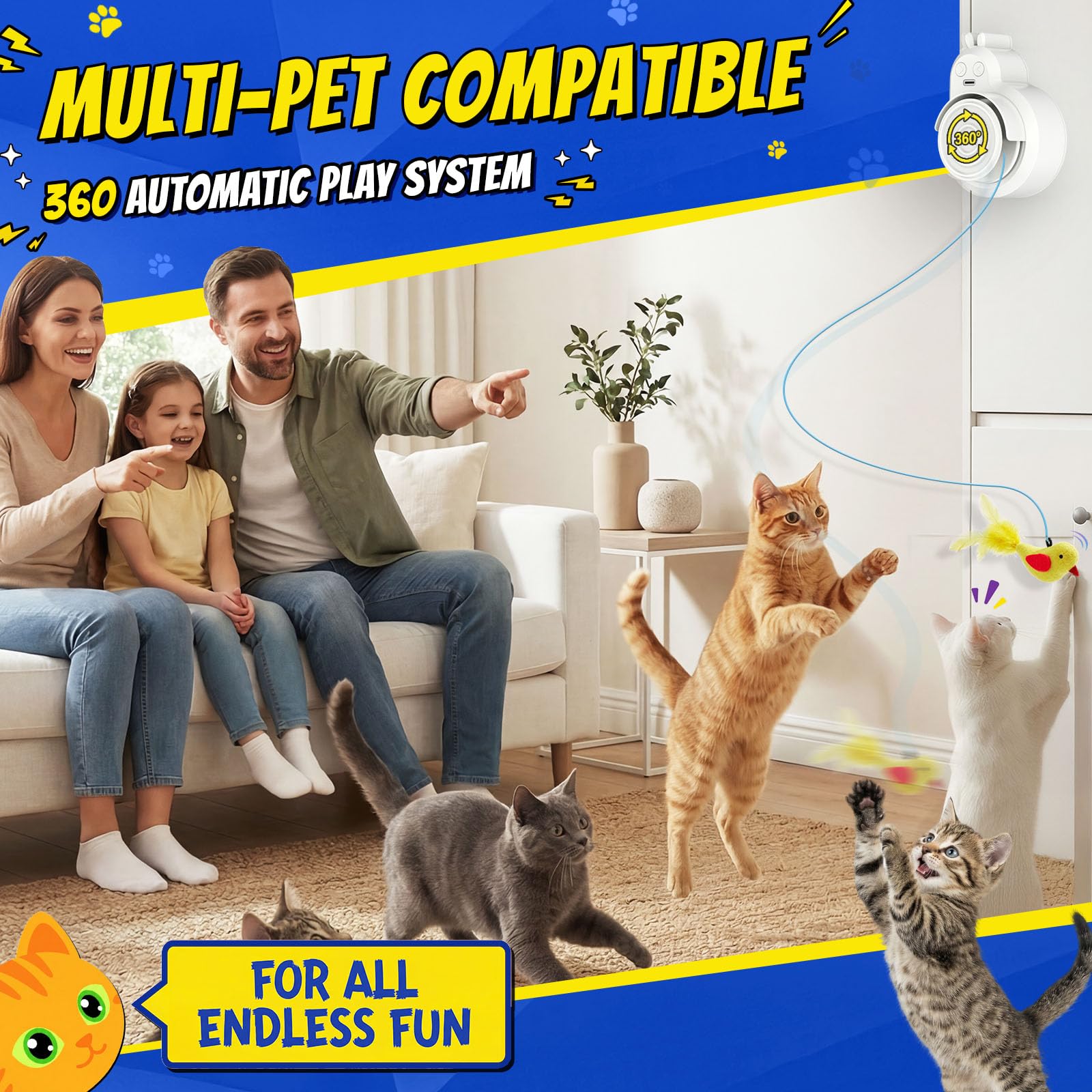 Interaktives Katzenspielzeug für Indoor-Katzen – Automatisches Flying Bird Feder & Maus Zauberstab Anreicherung Spielzeug, Freihändig Oder Handheld USB Wiederaufladbar Sichere Spieljagd Übung für
