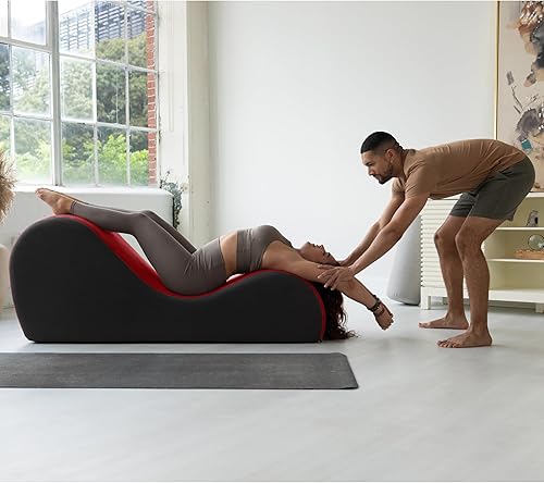 Miniatura 4 de Avana Chakra Yoga Chaise - 2 reposacabezas ajustables y asas con correas ajustables, micro terciopelomicrobucle, rojo y gris