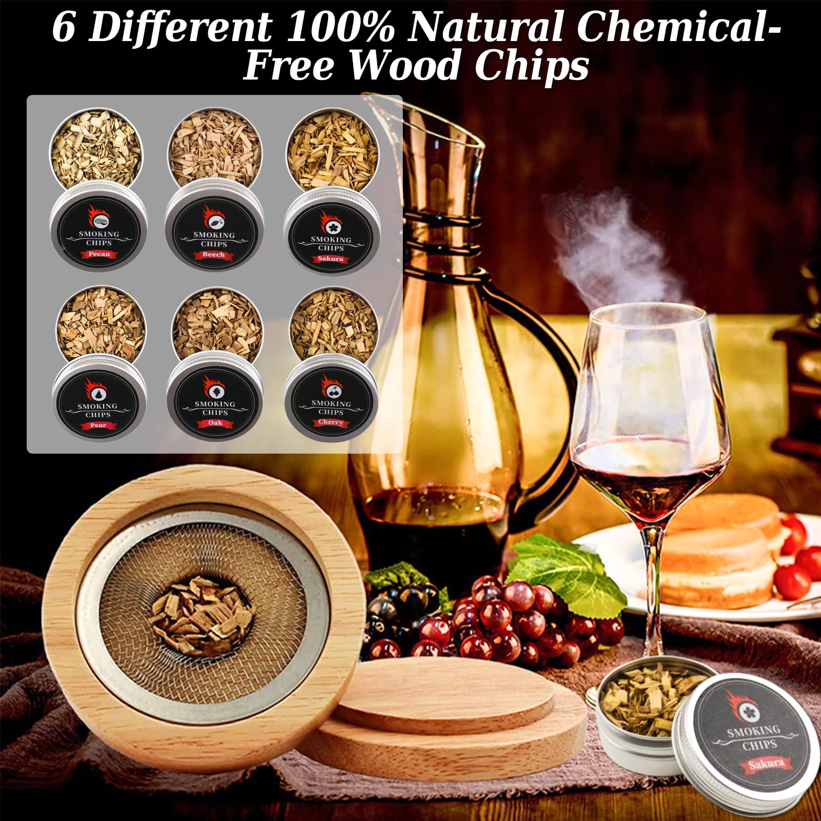 Kit Affumicatore Per Cocktail,Kit Affumicatore Per Whisky Con 6 Trucioli Di Legno,Set Cocktail Smoker,Accessori Per Cocktail,Whisky,Bevande,Bourbon,Caffè;Idea Regalo Per Uomo,Papà,Marito