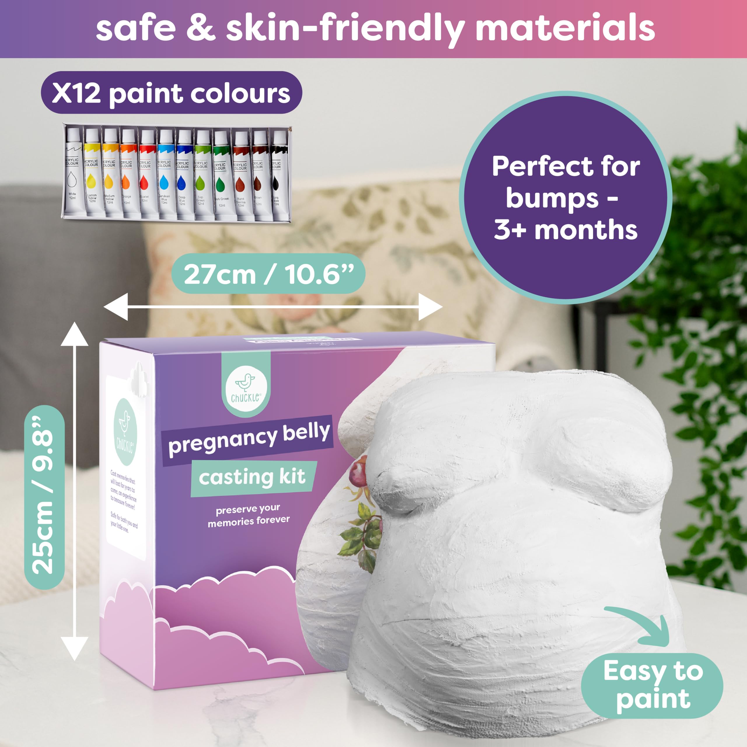 chuckle Kit Complet Moulage Ventre Femme Enceinte en Plâtre | souvenir de grossesse, coffret cadeau future maman, idée baby shower, empreinte 3D à peindre et décorer