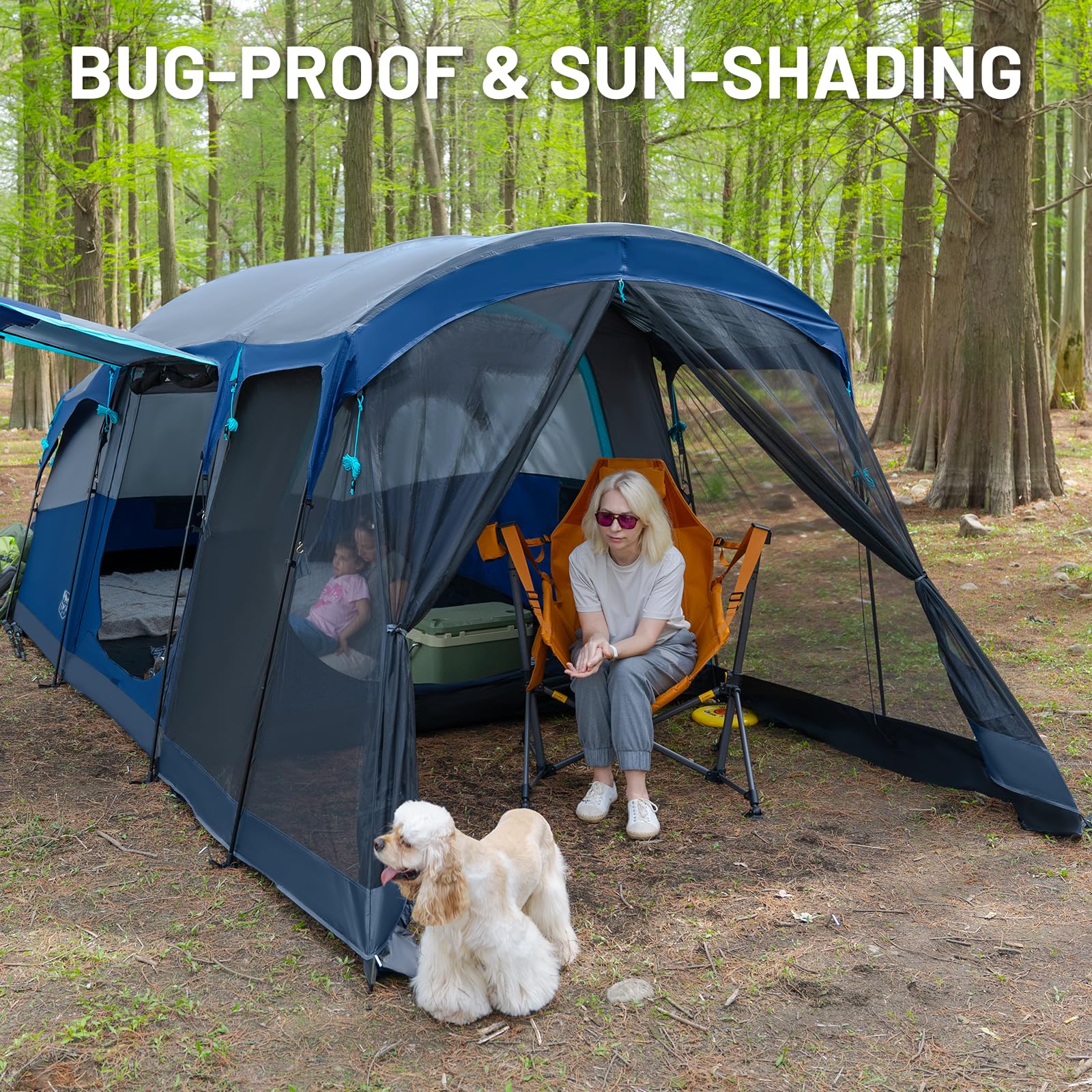 TIMBER RIDGE Familien-Campingzelt für 8 Personen mit Bildschirmraum, doppellagig, wasserdicht, wetterbeständig, großes Tunnelzelt mit Regenfliegen-Tragetasche, großes Familienzelt für Partys im Freien