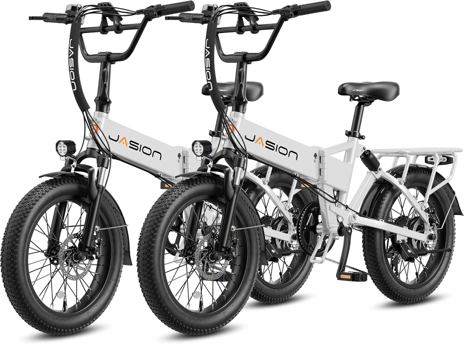 Jasion EB7 2.0 Adult Electric Bicycles, 28MPH Folding E Bike,1200W Peak Motor, 480WH Battery 55Miles Commute Ebikes,Front Suspension,20" Fat Tire for City,Beach,Mountain