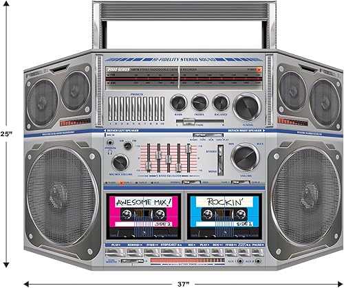 Miniatura 2 de Beistle 3 piezas temáticas de los años 80 Boom Box Decoraciones para suministros de fiesta de hip hop retro de los años 80, 25 x 37 pulgadas,