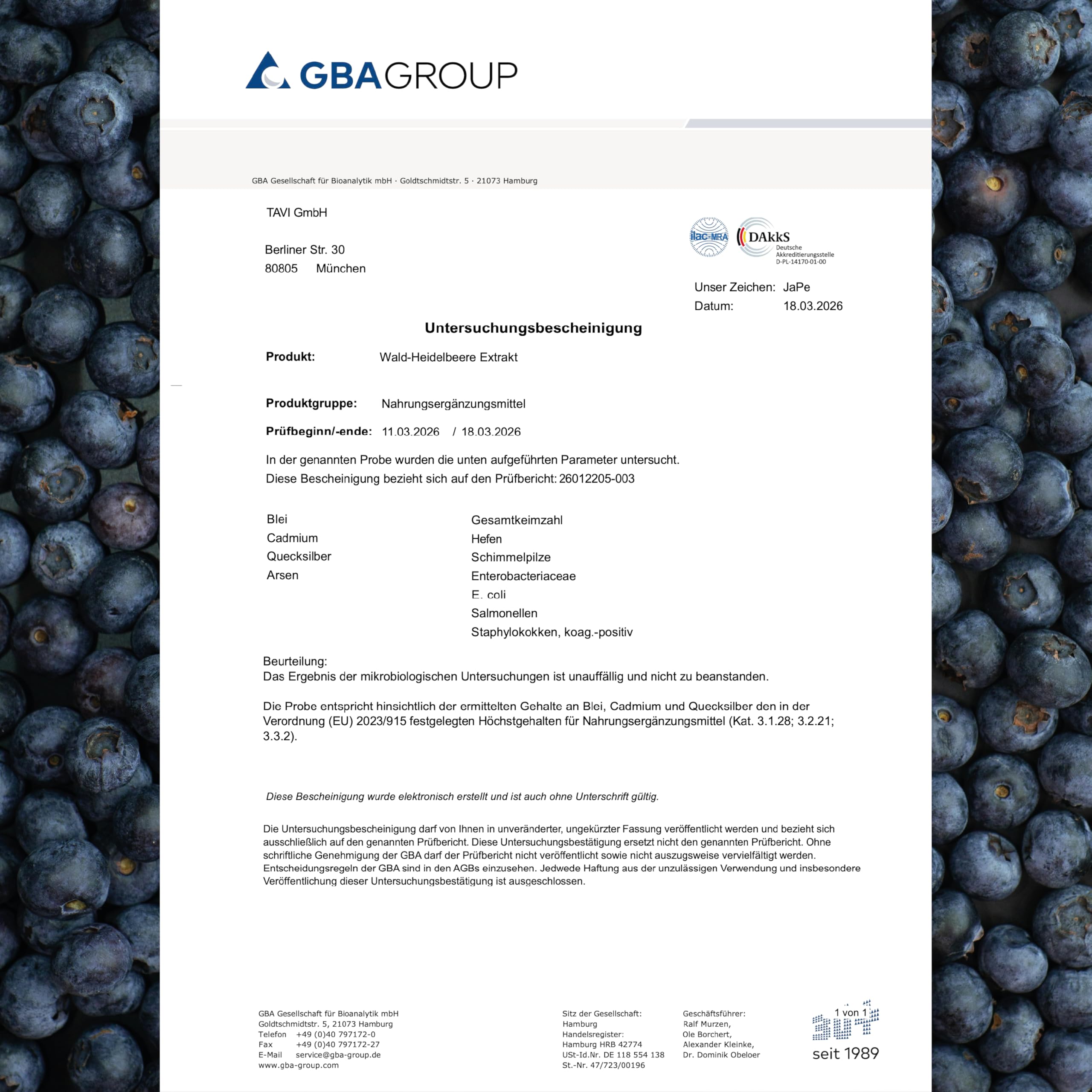 TAVI® Wald-Heidelbeeren Extrakt 15:1 • 90 Kapseln ohne Zusatzstoffe | Mit Flavonoiden (Anthocyane) • Wildheidelbeere • Hergestellt und laborgeprüft in Deutschland