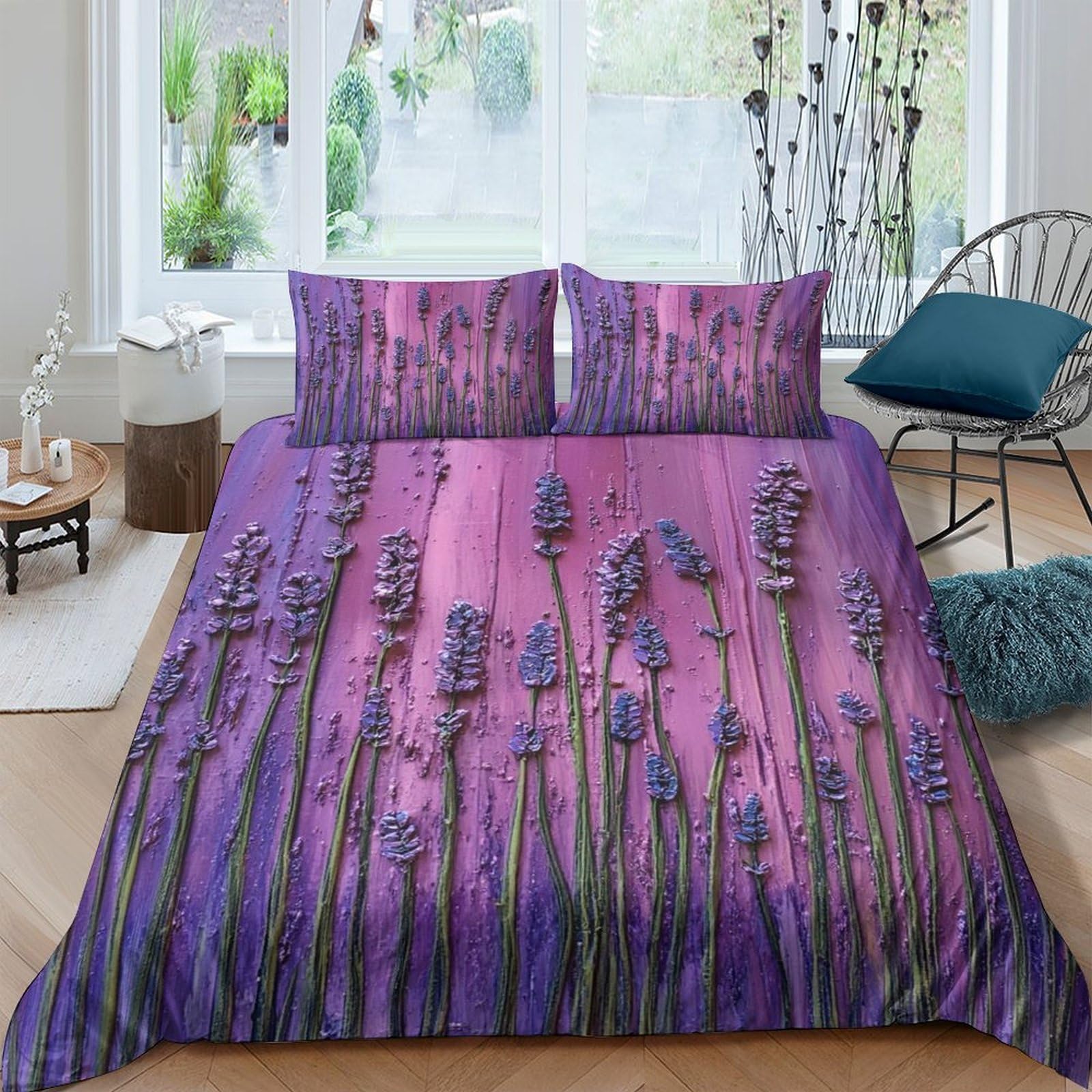 Ctjqhvkz Style-5 3D Printed Lavender Field Fitted Sheet Microfiber Soft Purple Floral Mattress Cover Bedroom Decor Protection Single（135X200cm）