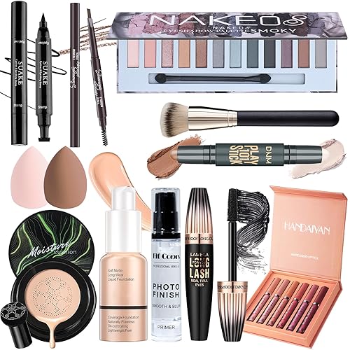 YBUETE Juego de maquillaje, kit de maquillaje todo en uno para mujeres, regalo de maquillaje para mujeres adolescentes, base de sombra de ojos,