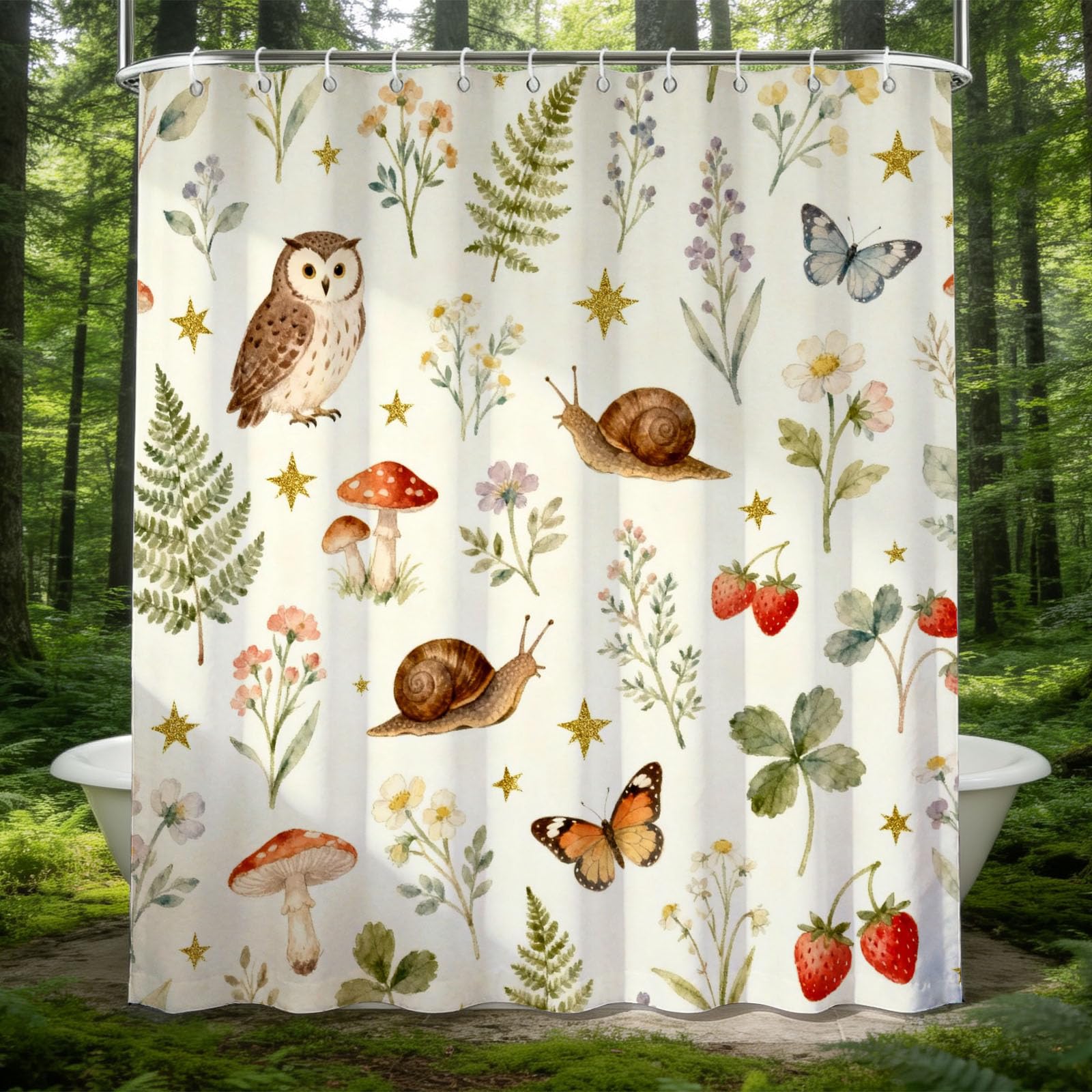 Hongduo 3D Watercolor Owl and Snail Shower Curtain for Stalls Bathtubs Natural Theme Bathroom Decor Shower Curtain Set Polyester Fabric Waterproof 180x180cm/71X71 Inch with Hooks