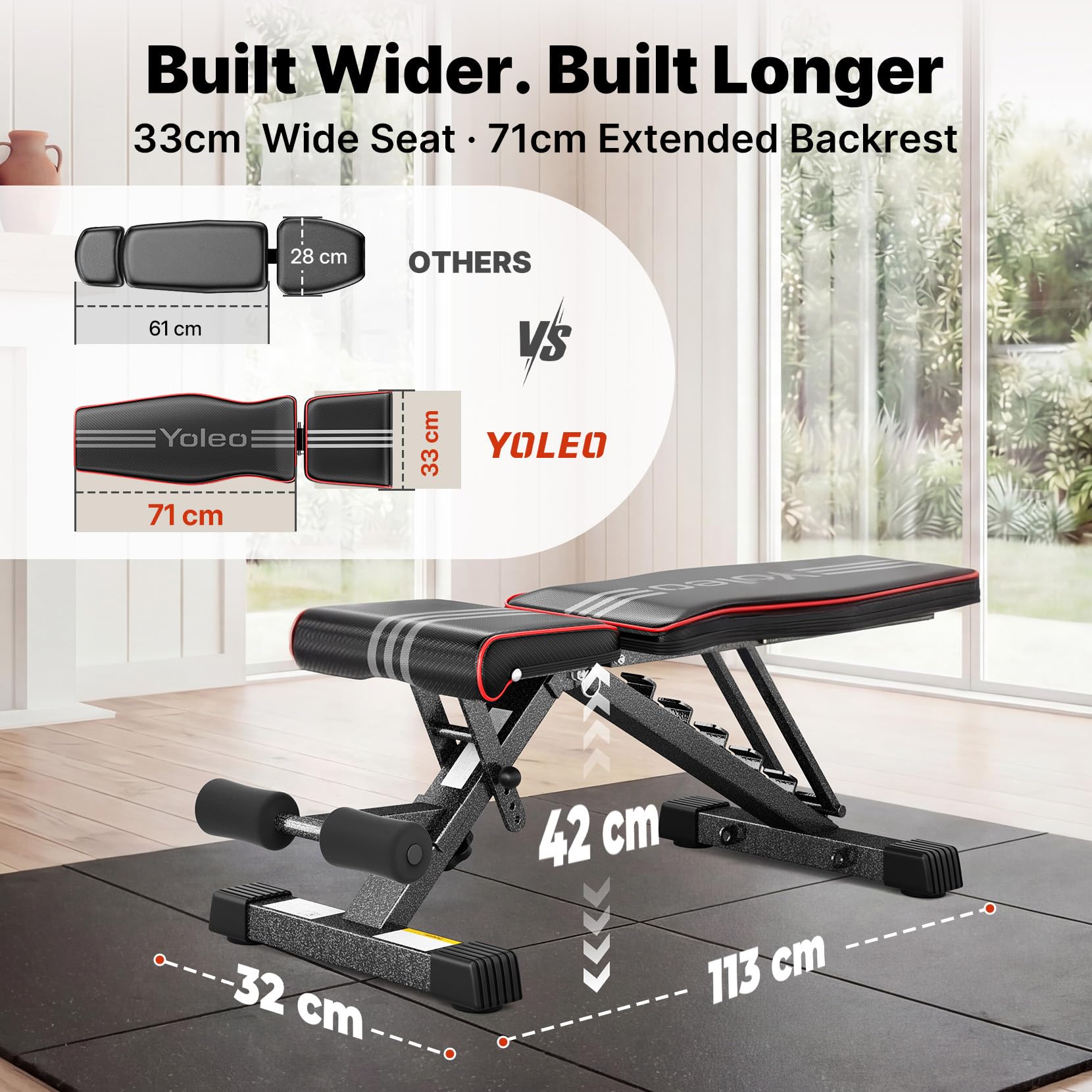 YOLEO Banc de musculation Réglable pour Salle de Sport à Domicile, Certifié ENISO pour une Charge Maximale de 375 kg, Pré-assemblé à 98%, Banc Musculation Pliable avec 84 Positions