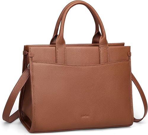 befen Bolso de mano de cuero genuino para mujer, bolso cruzado con asa superior, bolso de mano con cremallera y correas Marrón