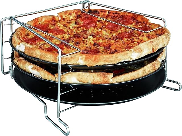 Pizza Baking 4 Piece Set Non Stick Serving Plate Tray Grill Tin Oven Stand Set with Three Pizza Pans