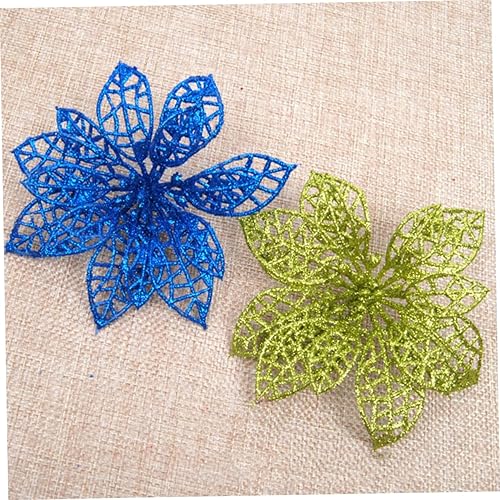 Miniatura 3 de Amosfun 10pcs Guirnaldas para Hollow Christmas Flowers Artificial Flowers Green Poinsettia Blue Dusting Sticky Powder Wreath Hollow Flower Christmas