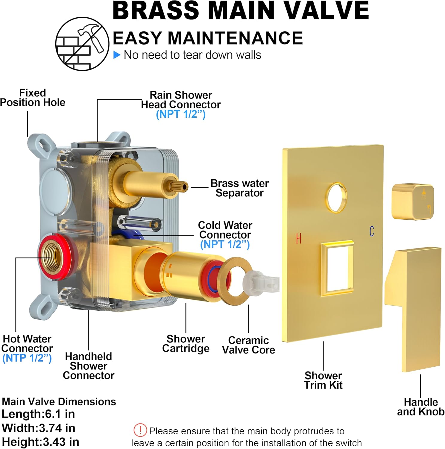 12 Inch Shower Faucet Set, Shower System with Rain Shower Head and Handheld Shower Head, Spray Wall Mounted Rainfall Shower Fixtures, Brushed Gold