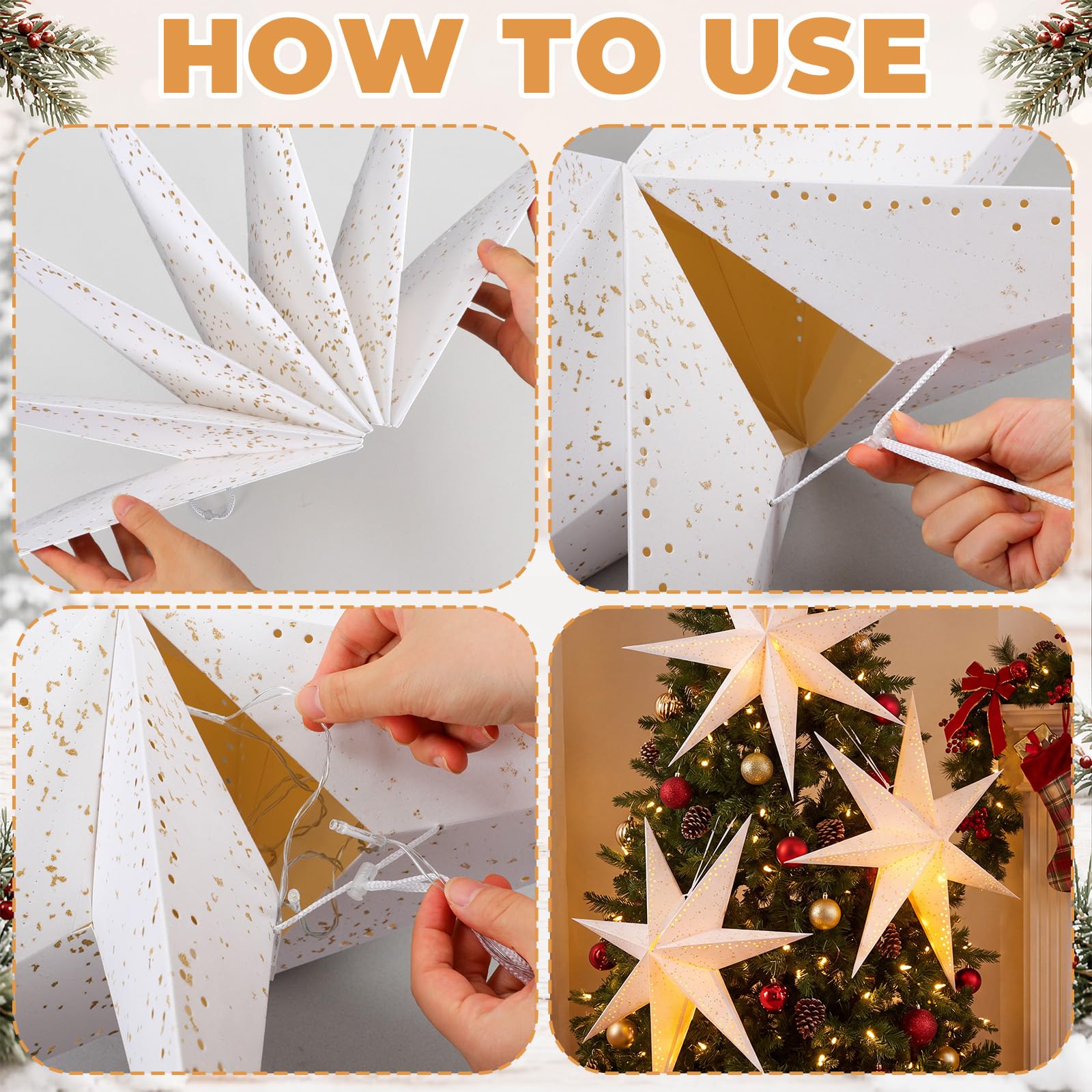 Sabary Papierstern-Laterne, 73 cm, extra groß, Weihnachtspapiersterne, Lampenschirm, 7 spitze Sterne, hängende Ornamente für Weihnachten, Neujahr, Hochzeit, Party, Urlaub, Geburtstag, Party