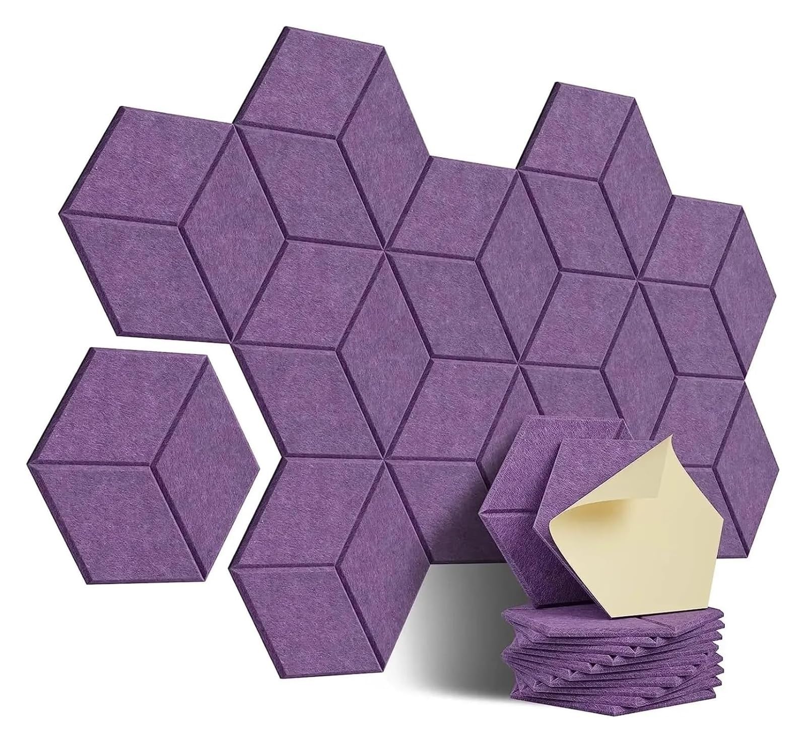 Panele dźwiękochłonne, Samoprzylepne dźwiękoszczelne panele piankowe z wyściółką Y Wielokolorowy sześciokąt do domowego biura studyjnego(Purple)
