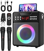 NBKLS Portable Karaoke Machine for Adults: Bluetooth Speaker with 2 Wireless Mics, LED Lights, TWS, 5200mAh Battery for Parties
