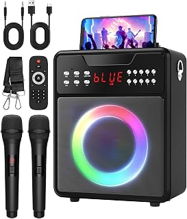 NBKLS Portable Karaoke Machine for Adults: Bluetooth Speaker with 2 Wireless Mics, LED Lights, TWS, 5200mAh Battery for Parties