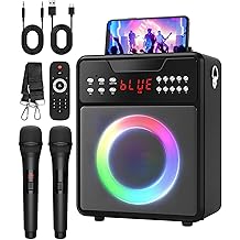 Karaoke Machine for Adults, Portable Bluetooth Speaker with 2 Wireless Microphones and Lights Show, Karaoke Speaker with Bass & Treble, Supports for TWS,USB,FM,REC,AUX in,TF Card for Party/Meeting