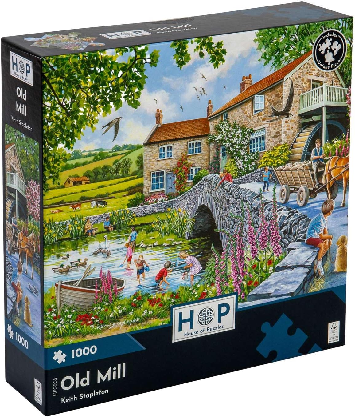 The House of Puzzles - Old Mill Jigsaw - 1000 Piece Jigsaws For Adults, Artist Illustrated, Scenic Landscape, Deluxe Puzzle Gifts
