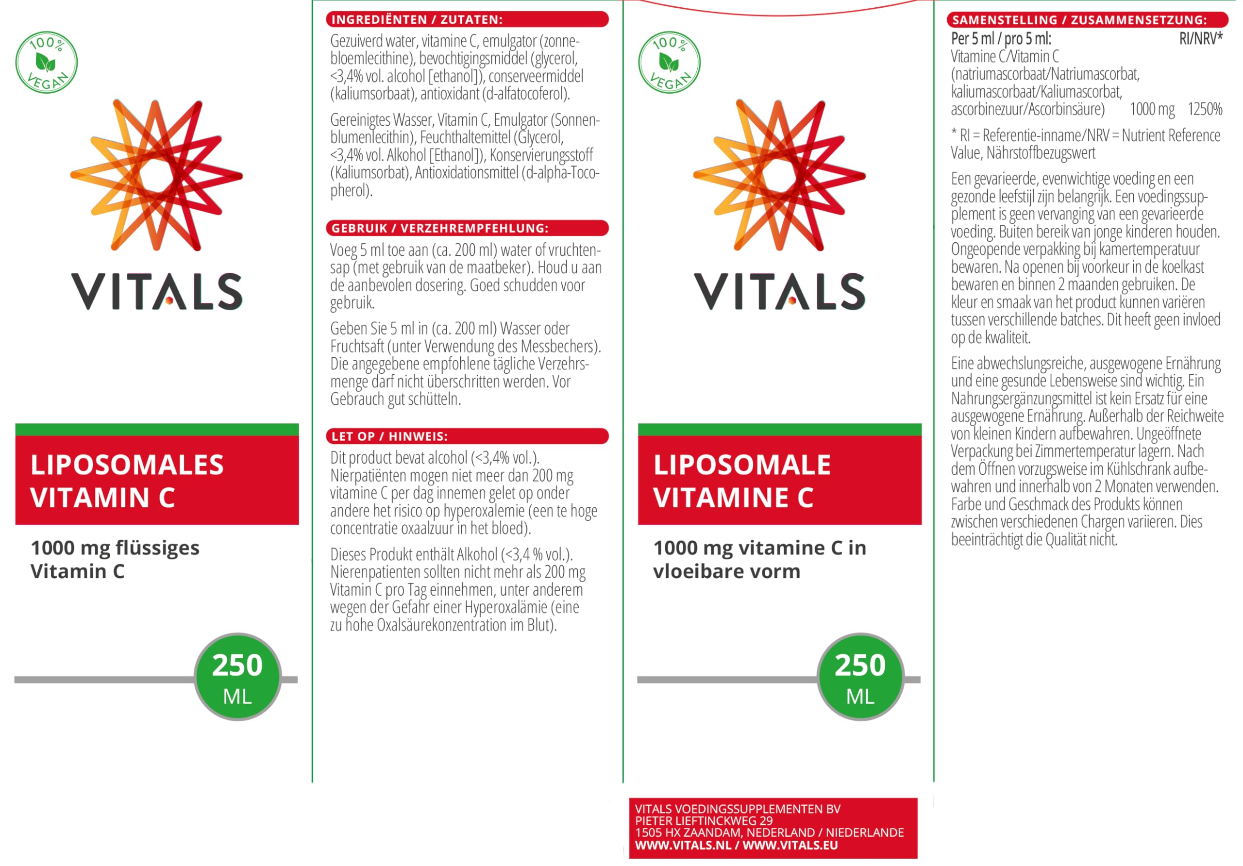 Vitals - Liposomales Vitamin C, 1000mg, Flüssiges Vitamin C, 250ml. Unterstützt das Immunsystem. 100% Vegan. Ohne Synthetische Duft-, Farb- und Aromastoffe.