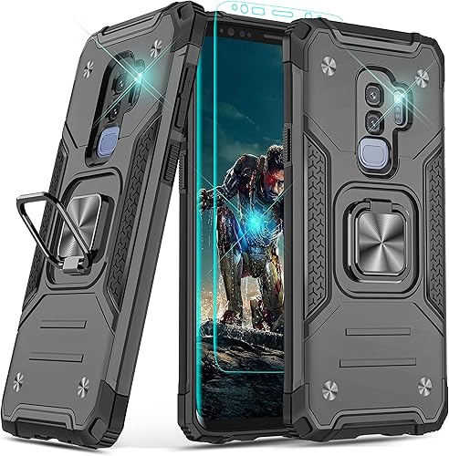 YmhxcY Funda Samsung Galaxy S9 Plus, grado de armadura, soporte giratorio, magnético, protector de pantalla curvado 3D, negro KK