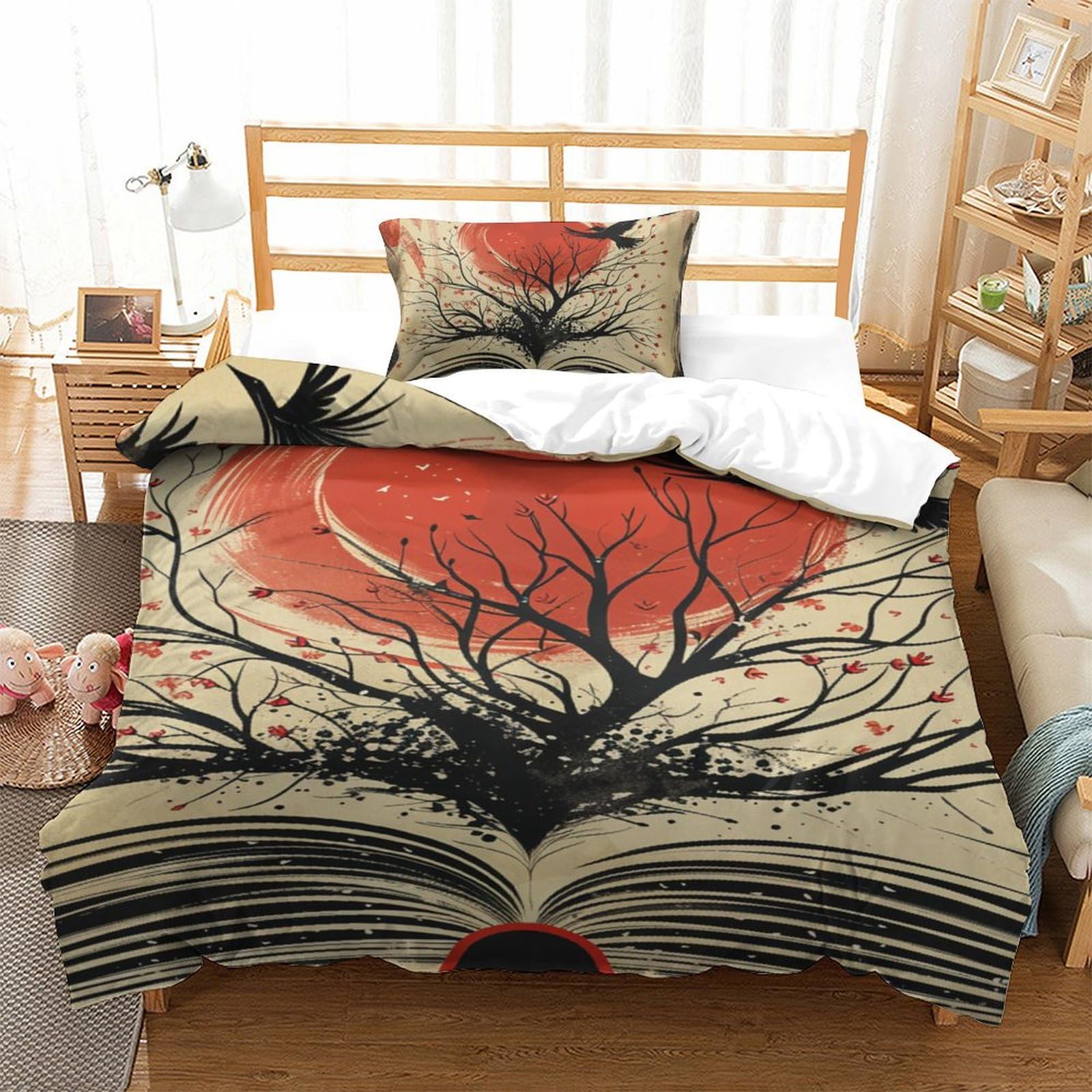 Housse de couette arbre de vie en microfibre super douce et respirante pour lit simple