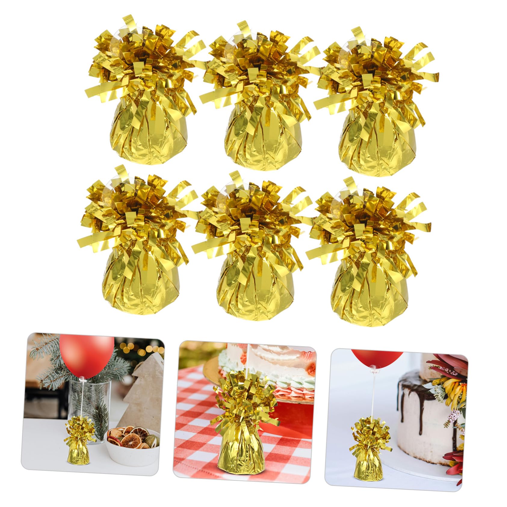 Ballongewicht 6 Stück Gold aus PVC und Zement für Folienballons | Innen und Außenveranstaltungen, Hochzeit und Geburtstag, als Beschwerer gegen Unkontrolliertes Aufsteigen