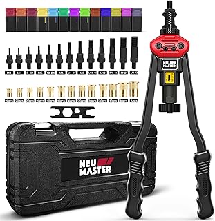 NEU MASTER Rivet Nut Tool, 16” Versatile Rivnut Tool Kit with 13 Metric & SAE Mandrels, 192Pcs Rivnuts, Hand Nutsert Rivet Tool Threaded Insert Riveter Set with Rugged Carry Case