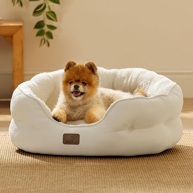 Foto 6 de 7 de Bedsure Cama Grande Lavable - Redonda Antideslizante para Gatos y Cachorros de Interior, Blanco 63x53x20cm