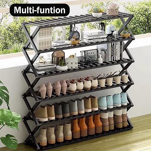 Miniatura 6 de ZHUOKECE Zapateros de pie, organizador de zapatos apilable para armario, estante de bambú multifuncional resistente para entrada, pasillo, armario