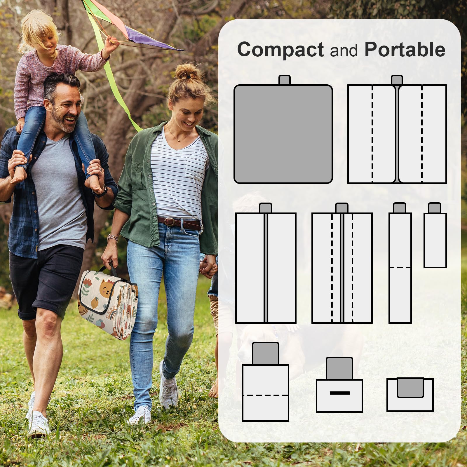 Kinder Picknickdecke Wasserdicht Faltbar, 200x200cm Tragbare Strandmatte Tier Maschine Waschbar, Große Outdoor Decke für Camping Reisen Wandern, Boho Tier