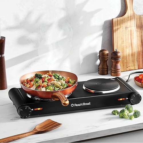 Miniatura 2 de Placa de cocción eléctrica individual para cocinar 1500 W 734 pulgadas de hierro fundido de vidrio portátil con mango fresco al tacto mantiene los