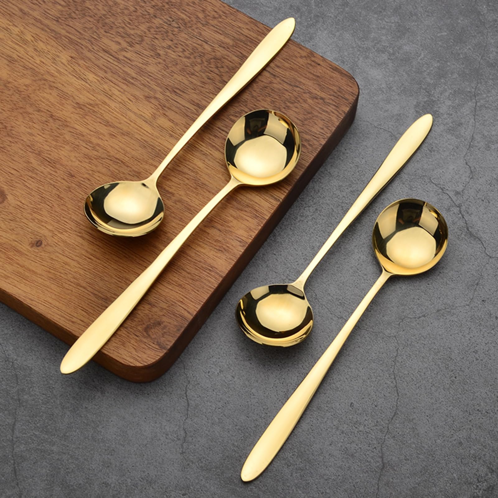 Cuillère à soupe 100 % cuivre pur, 16,5 cm en laiton forgé artificiellement finition miroir, cuillère à soupe de style japonais, adaptée pour la maison, les restaurants, les desserts, les gâteaux, la