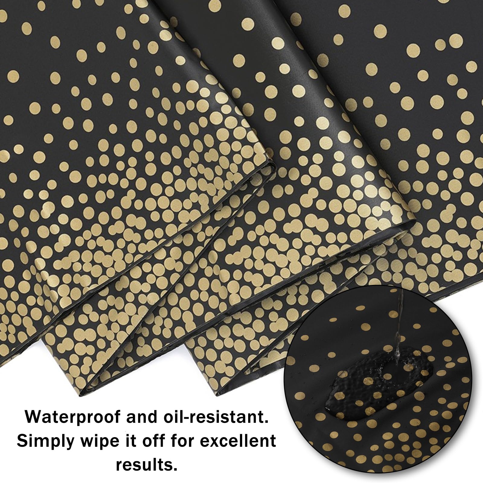 10 manteles de fiesta en negro y dorado, impermeable, rollo de papel, mantel de fiesta, mantel rectangular adecuado para decoración de cumpleaños, bodas, 137 x 274 cm, negro