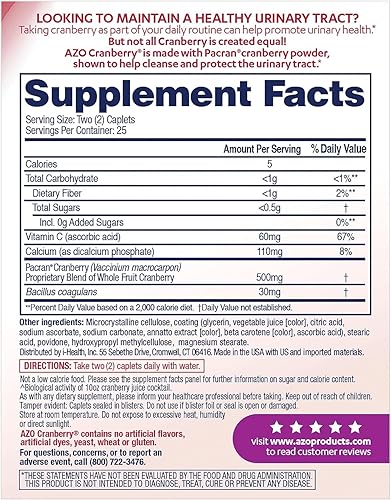 Miniatura 2 de AZO Suplemento para la salud del tracto urinario de arándano, 1 porción  1 vaso de jugo de arándano, 50 tabletas + alivio del dolor urinario máxima