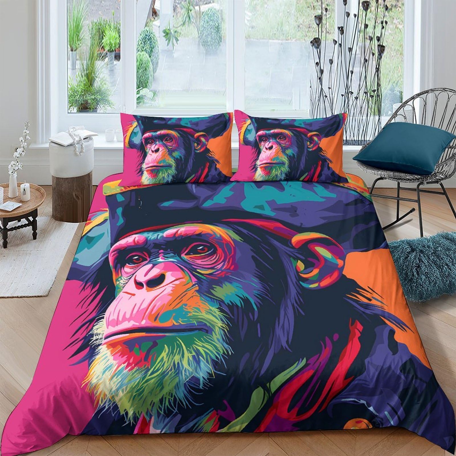 Ctjqhvkz Style-5 3D Printed Pop Art Monkey Fitted Sheet Microfiber Vibrant Colorful Mattress Cover For Bedroom Guest Room Decor Single（135X200cm）