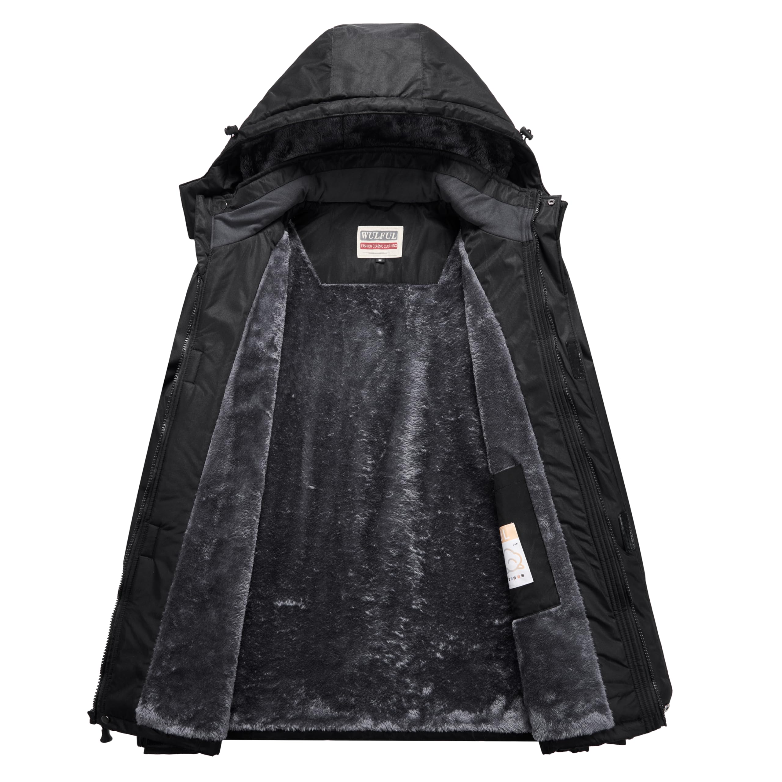 WULFUL Men's Ski Jackets Warm Winter Snow Windbreaker Resistant Snowboard Fleece Coat Mountain Waterproof Parka with Hood