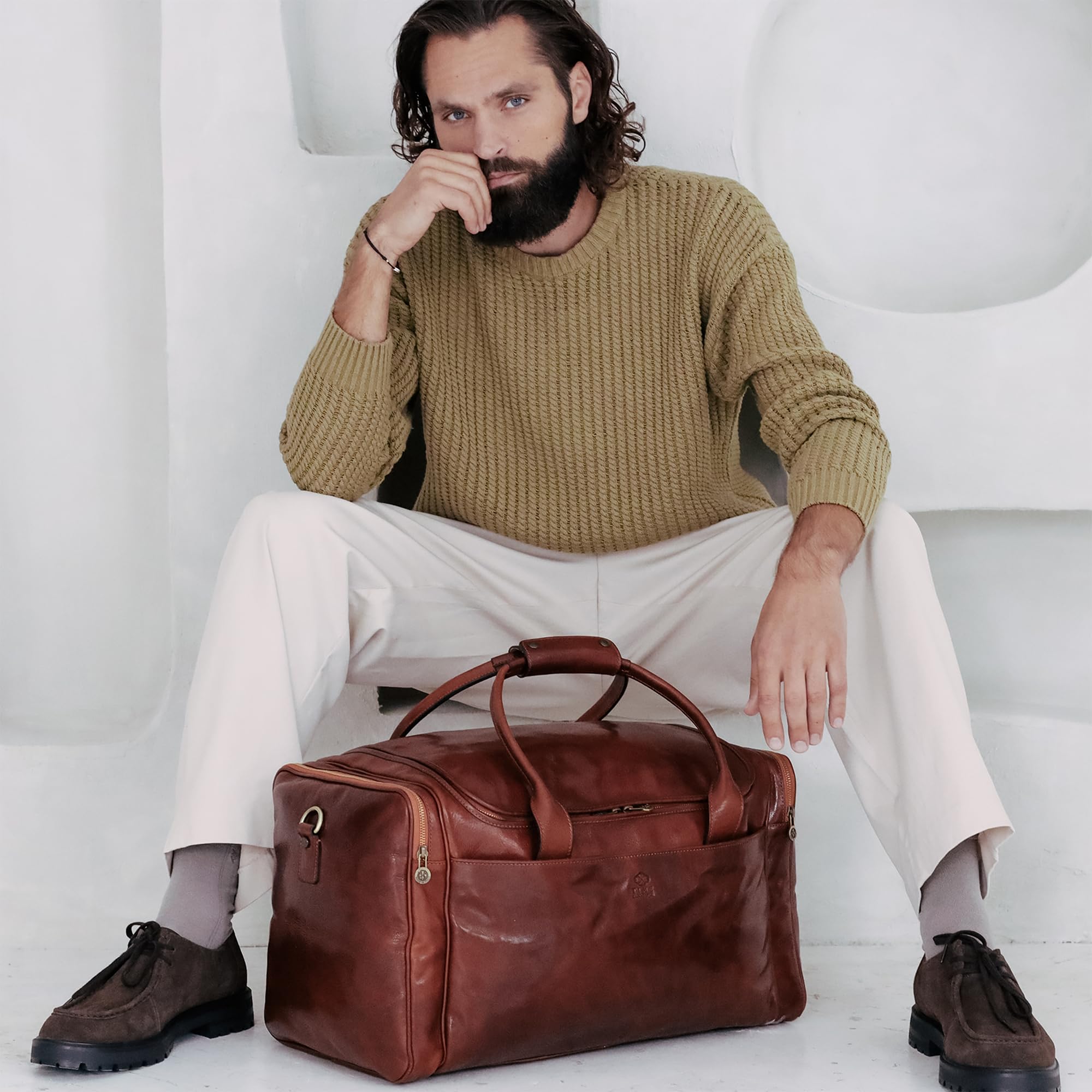 Time Resistance Borsone da Viaggio Pelle Artigianale Made in Italy – Borsone da Viaggio Donna Weekend con Tracolla Rimovibile – Borsone in Pelle Uomo con 4 Tasche Esterne