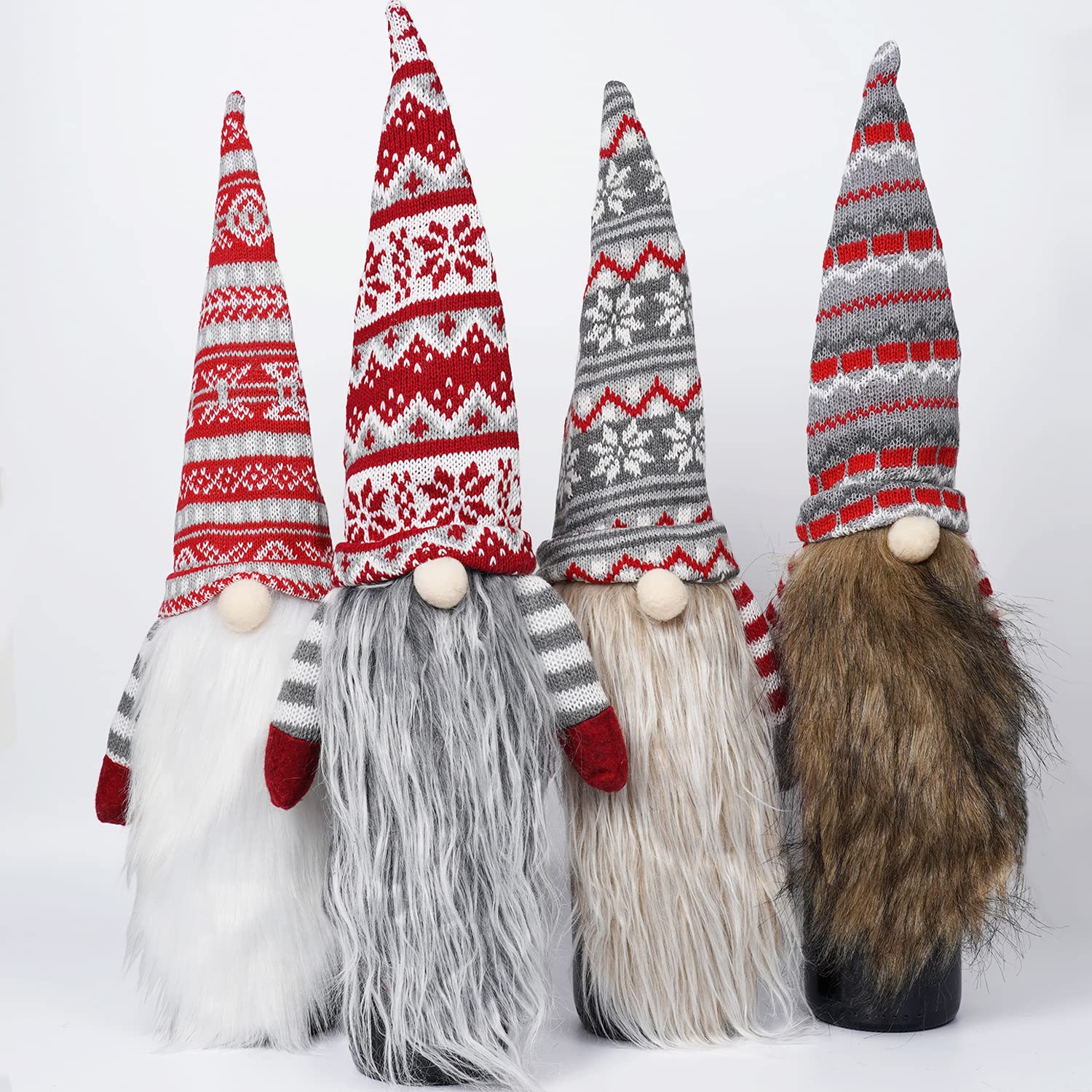 Cubiertas de vino de Navidad: 4 gnomos suecos hechos a mano para decoracion de mesas